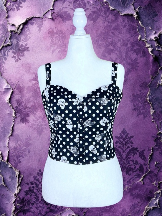 Hot Topic Tops - Hot Topic Goth Whimsigoth Punk Skull Rose Polka Dot Maximalist Crop Top XXL